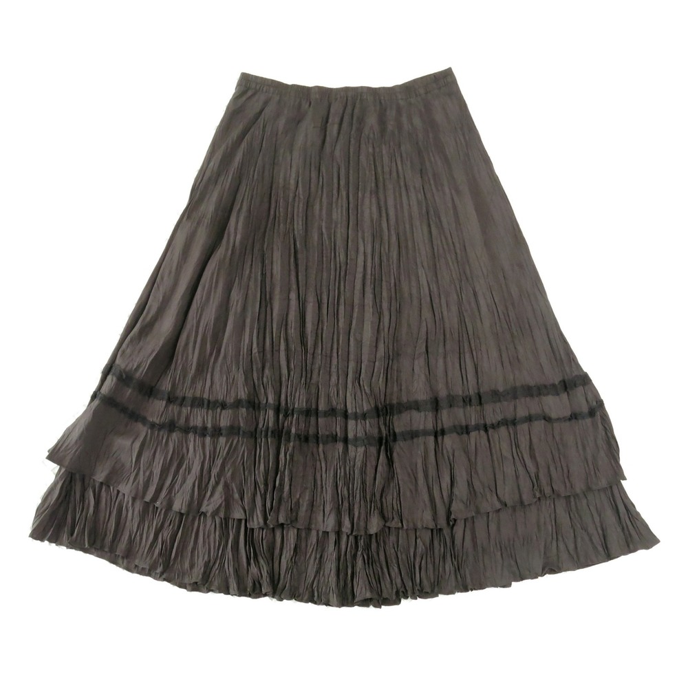Chico's Brown Crinkle Broomstick Silk Maxi Skirt Tiered Size 3 Fairy Whimsigoth